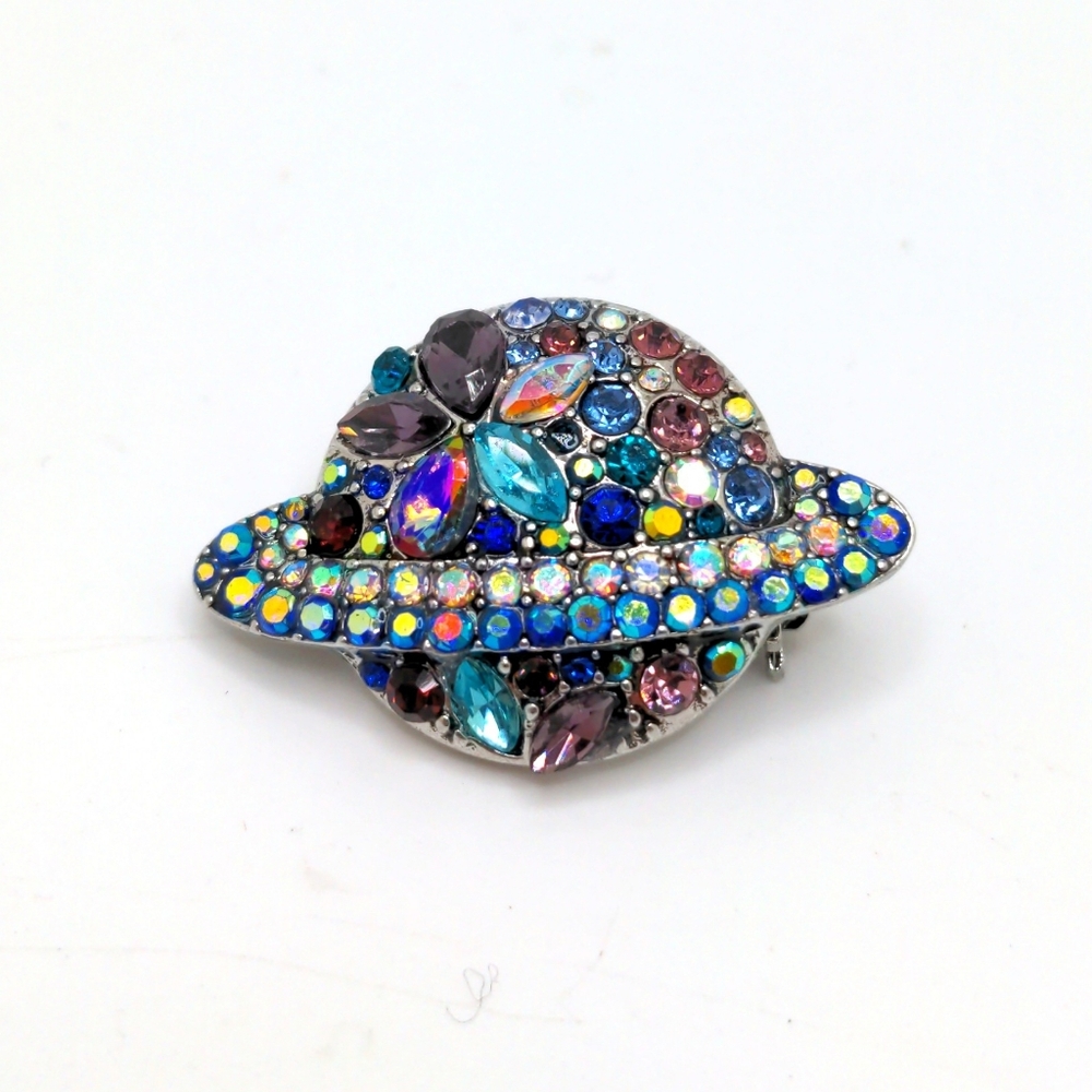 Cosmic Rhinestone Saturn Brooch